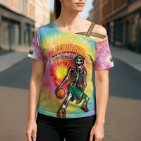 Lithuania Basketball Custom Cross Shoulder Shirt 100th Anniversary Skeleton Colorful Tie Dye - Wonder Print Shop