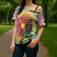 Lithuania Basketball Custom Cross Shoulder Shirt 100th Anniversary Skeleton Colorful Tie Dye - Wonder Print Shop