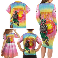 Lithuania Basketball Custom Family Matching Long Sleeve Bodycon Dress and Hawaiian Shirt 100th Anniversary Skeleton Colorful Tie Dye - Wonder Print Shop