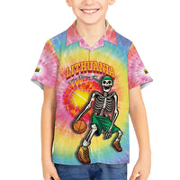 Lithuania Basketball Custom Family Matching Long Sleeve Bodycon Dress and Hawaiian Shirt 100th Anniversary Skeleton Colorful Tie Dye - Wonder Print Shop
