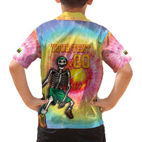 Lithuania Basketball Custom Family Matching Off The Shoulder Long Sleeve Dress and Hawaiian Shirt 100th Anniversary Skeleton Colorful Tie Dye - Wonder Print Shop