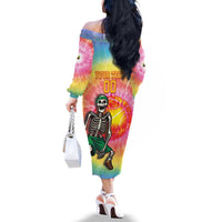 Lithuania Basketball Custom Family Matching Off The Shoulder Long Sleeve Dress and Hawaiian Shirt 100th Anniversary Skeleton Colorful Tie Dye - Wonder Print Shop