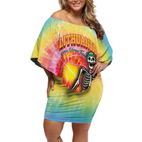 Lithuania Basketball Custom Family Matching Off Shoulder Short Dress and Hawaiian Shirt 100th Anniversary Skeleton Colorful Tie Dye - Wonder Print Shop