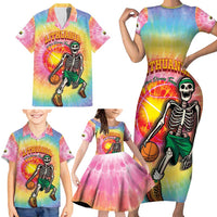Lithuania Basketball Custom Family Matching Short Sleeve Bodycon Dress and Hawaiian Shirt 100th Anniversary Skeleton Colorful Tie Dye - Wonder Print Shop