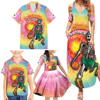 Lithuania Basketball Custom Family Matching Summer Maxi Dress and Hawaiian Shirt 100th Anniversary Skeleton Colorful Tie Dye - Wonder Print Shop