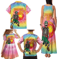 Lithuania Basketball Custom Family Matching Tank Maxi Dress and Hawaiian Shirt 100th Anniversary Skeleton Colorful Tie Dye - Wonder Print Shop