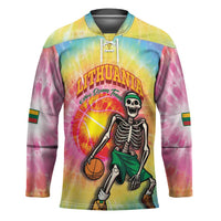 Lithuania Basketball Custom Hockey Jersey 100th Anniversary Skeleton Colorful Tie Dye - Wonder Print Shop