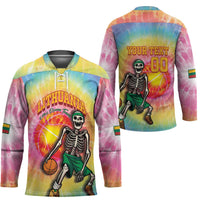 Lithuania Basketball Custom Hockey Jersey 100th Anniversary Skeleton Colorful Tie Dye - Wonder Print Shop