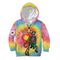 Lithuania Basketball Custom Kid Hoodie 100th Anniversary Skeleton Colorful Tie Dye - Wonder Print Shop