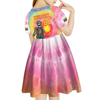 Lithuania Basketball Custom Kid Short Sleeve Dress 100th Anniversary Skeleton Colorful Tie Dye - Wonder Print Shop