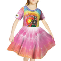 Lithuania Basketball Custom Kid Short Sleeve Dress 100th Anniversary Skeleton Colorful Tie Dye - Wonder Print Shop