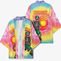 Lithuania Basketball Custom Kimono 100th Anniversary Skeleton Colorful Tie Dye - Wonder Print Shop