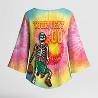 Lithuania Basketball Custom Kimono Sleeve Blouse 100th Anniversary Skeleton Colorful Tie Dye - Wonder Print Shop