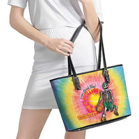 Lithuania Basketball Custom Leather Tote Bag 100th Anniversary Skeleton Colorful Tie Dye - Wonder Print Shop