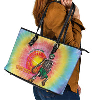 Lithuania Basketball Custom Leather Tote Bag 100th Anniversary Skeleton Colorful Tie Dye - Wonder Print Shop