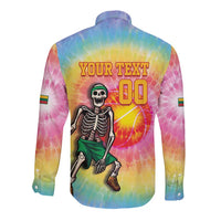 Lithuania Basketball Custom Long Sleeve Button Shirt 100th Anniversary Skeleton Colorful Tie Dye - Wonder Print Shop