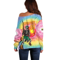 Lithuania Basketball Custom Off Shoulder Sweater 100th Anniversary Skeleton Colorful Tie Dye - Wonder Print Shop