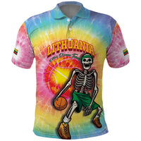 Lithuania Basketball Custom Polo Shirt 100th Anniversary Skeleton Colorful Tie Dye - Wonder Print Shop
