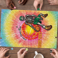 Lithuania Basketball Custom Puzzle 100th Anniversary Skeleton Colorful Tie Dye - Wonder Print Shop