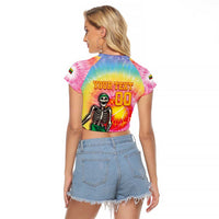 Lithuania Basketball Custom Raglan Cropped T Shirt 100th Anniversary Skeleton Colorful Tie Dye - Wonder Print Shop