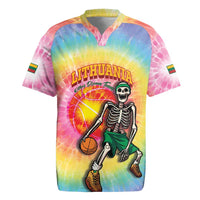 Lithuania Basketball Custom Rugby Jersey 100th Anniversary Skeleton Colorful Tie Dye - Wonder Print Shop