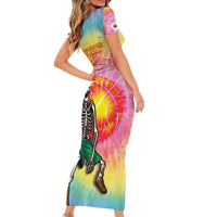 Lithuania Basketball Custom Short Sleeve Bodycon Dress 100th Anniversary Skeleton Colorful Tie Dye - Wonder Print Shop