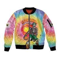 Lithuania Basketball Custom Sleeve Zip Bomber Jacket 100th Anniversary Skeleton Colorful Tie Dye - Wonder Print Shop