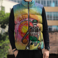 Lithuania Basketball Custom Sleeveless Puffer Jacket 100th Anniversary Skeleton Colorful Tie Dye - Wonder Print Shop