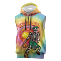 Lithuania Basketball Custom Sleeveless Zip Hoodie 100th Anniversary Skeleton Colorful Tie Dye - Wonder Print Shop