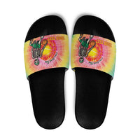 Lithuania Basketball Custom Slide Sandals 100th Anniversary Skeleton Colorful Tie Dye - Wonder Print Shop