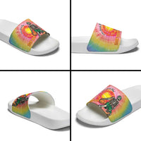 Lithuania Basketball Custom Slide Sandals 100th Anniversary Skeleton Colorful Tie Dye - Wonder Print Shop
