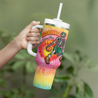 Lithuania Basketball Custom Tumbler With Handle 100th Anniversary Skeleton Colorful Tie Dye - Wonder Print Shop