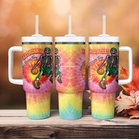 Lithuania Basketball Custom Tumbler With Handle 100th Anniversary Skeleton Colorful Tie Dye - Wonder Print Shop