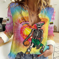 Lithuania Basketball Custom Women Casual Shirt 100th Anniversary Skeleton Colorful Tie Dye - Wonder Print Shop