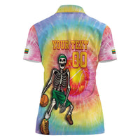 Lithuania Basketball Custom Women Polo Shirt 100th Anniversary Skeleton Colorful Tie Dye - Wonder Print Shop
