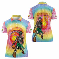 Lithuania Basketball Custom Women Polo Shirt 100th Anniversary Skeleton Colorful Tie Dye - Wonder Print Shop