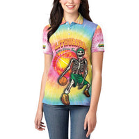 Lithuania Basketball Custom Women Polo Shirt 100th Anniversary Skeleton Colorful Tie Dye - Wonder Print Shop