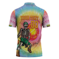 Lithuania Basketball Custom Zipper Polo Shirt 100th Anniversary Skeleton Colorful Tie Dye - Wonder Print Shop