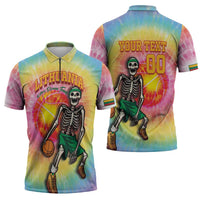Lithuania Basketball Custom Zipper Polo Shirt 100th Anniversary Skeleton Colorful Tie Dye - Wonder Print Shop
