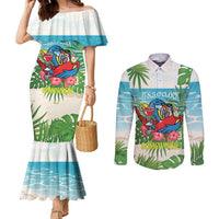 Guyana Christmas Couples Matching Mermaid Dress and Long Sleeve Button Shirt Chilling Macaw It's 5 o'clock Somewhere - Wonder Print Shop