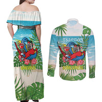 Guyana Christmas Couples Matching Off Shoulder Maxi Dress and Long Sleeve Button Shirt Chilling Macaw It's 5 o'clock Somewhere - Wonder Print Shop