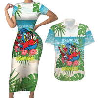 Guyana Christmas Couples Matching Short Sleeve Bodycon Dress and Hawaiian Shirt Chilling Macaw It's 5 o'clock Somewhere - Wonder Print Shop