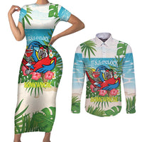 Guyana Christmas Couples Matching Short Sleeve Bodycon Dress and Long Sleeve Button Shirt Chilling Macaw It's 5 o'clock Somewhere - Wonder Print Shop