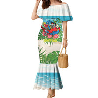 Guyana Christmas Family Matching Mermaid Dress and Hawaiian Shirt Chilling Macaw It's 5 o'clock Somewhere - Wonder Print Shop