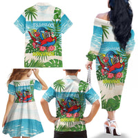 Guyana Christmas Family Matching Off The Shoulder Long Sleeve Dress and Hawaiian Shirt Chilling Macaw It's 5 o'clock Somewhere - Wonder Print Shop