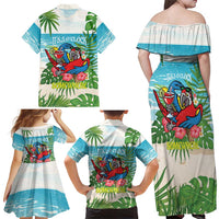Guyana Christmas Family Matching Off Shoulder Maxi Dress and Hawaiian Shirt Chilling Macaw It's 5 o'clock Somewhere - Wonder Print Shop