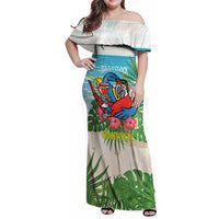 Guyana Christmas Family Matching Off Shoulder Maxi Dress and Hawaiian Shirt Chilling Macaw It's 5 o'clock Somewhere - Wonder Print Shop