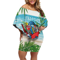 Guyana Christmas Family Matching Off Shoulder Short Dress and Hawaiian Shirt Chilling Macaw It's 5 o'clock Somewhere - Wonder Print Shop