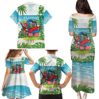 Guyana Christmas Family Matching Puletasi and Hawaiian Shirt Chilling Macaw It's 5 o'clock Somewhere - Wonder Print Shop