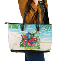 Guyana Christmas Leather Tote Bag Chilling Macaw It's 5 o'clock Somewhere - Wonder Print Shop